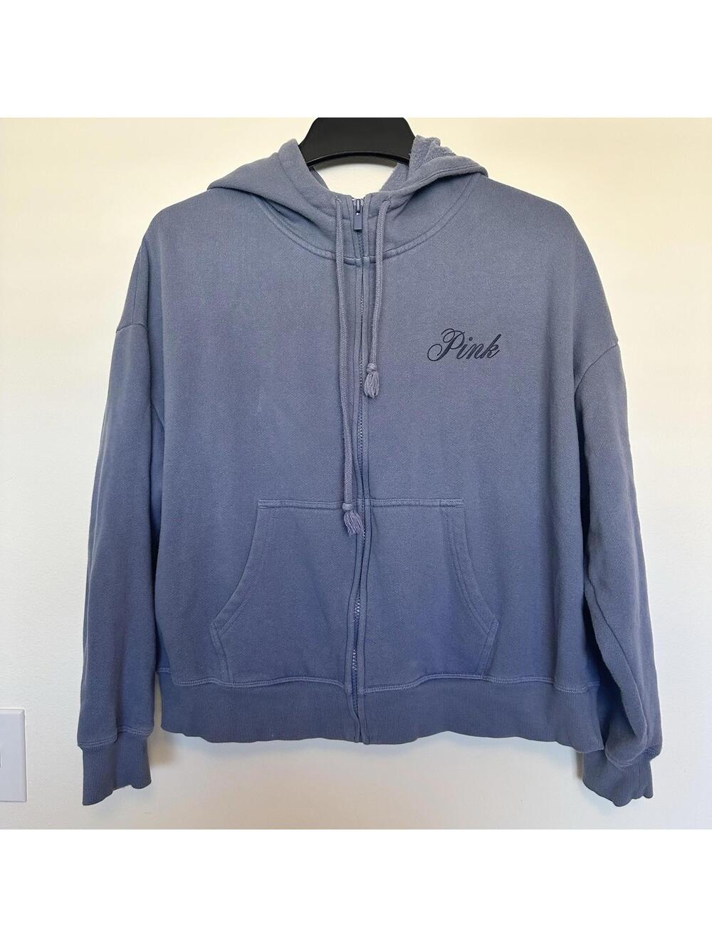 VS Pink Logo Script Zip Up Hoodie Size L Light Purple